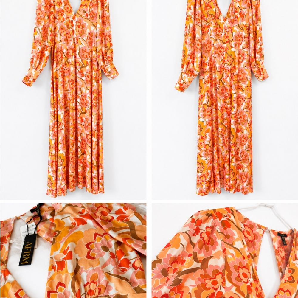 AFRM Vintage Coral Floral Shiloh Maxi Dress M NWT Retro Open Back - Picture 3 of 7